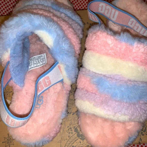 UGG Fluff Yeah Pastel Pride Slides Womens Size 8 - Picture 5 of 5